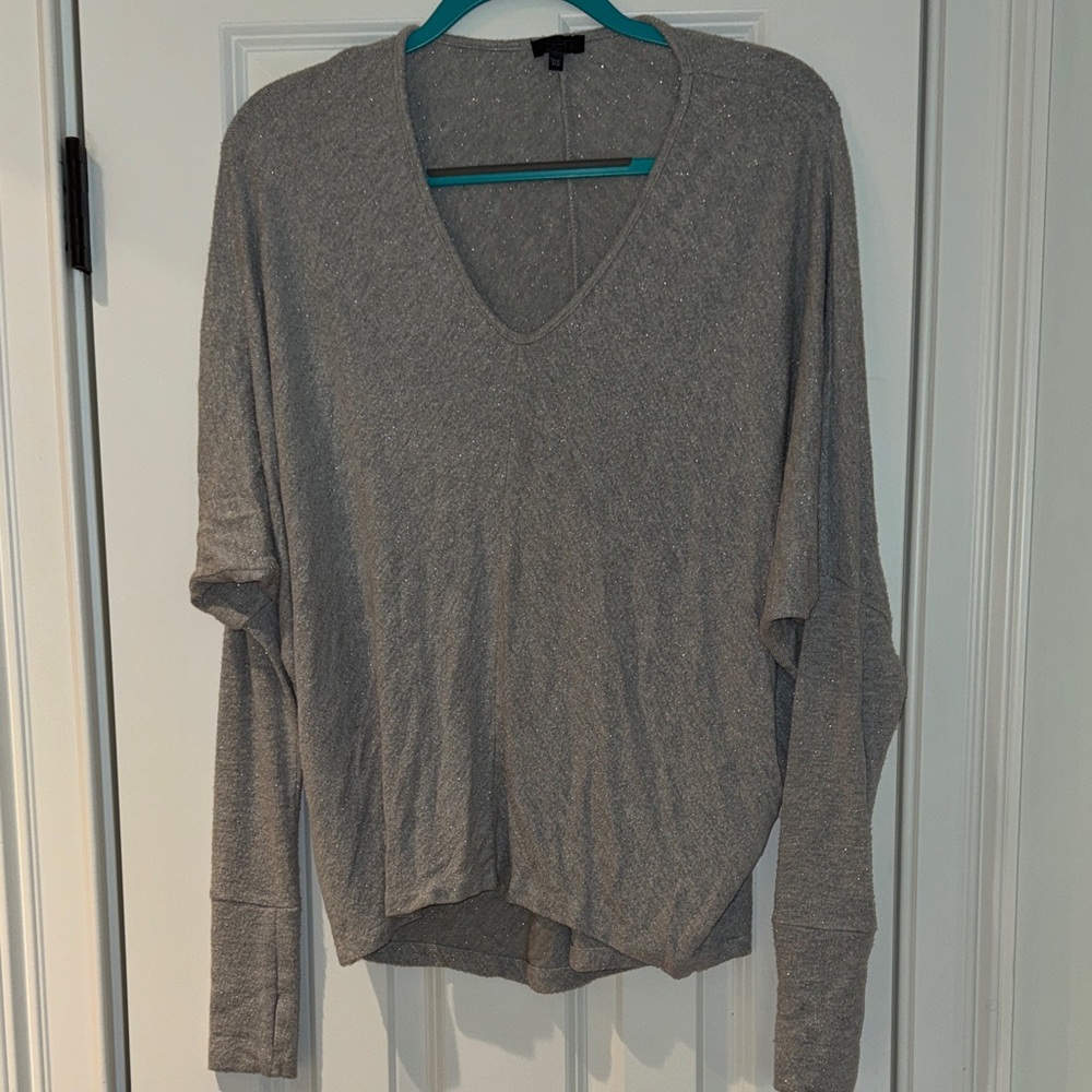 Soft V-Neck Lightweight Sweater Top - Gray